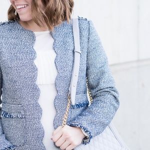 Banana Republic Scalloped Tweed Collarless Jacket